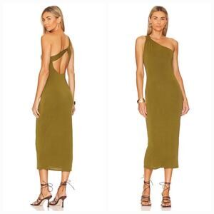 NOT YOURS TO KEEP Mary Midi Dress in Olive Medium